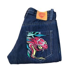 Rare Ed Hardy Embroidered Jeans Size 36 'Snake Bite'